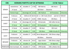 Horaris Jornada 17 i 18 de febrer