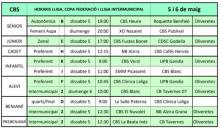 Horaris Jornada 5/05/2018